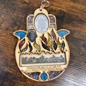 Hamsa Hand Wall Plaque Home Blessing Jerusalem Gemstones Made in Israel New